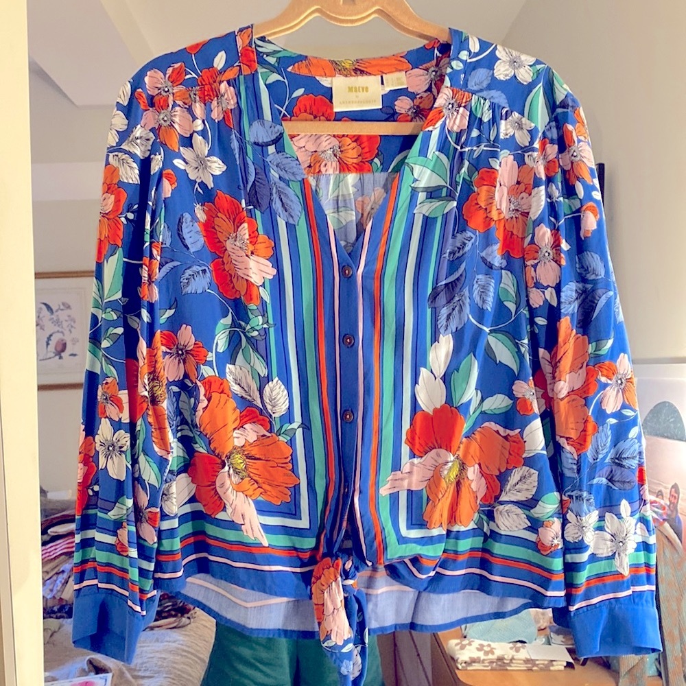 Anthropologie blue floral blouse